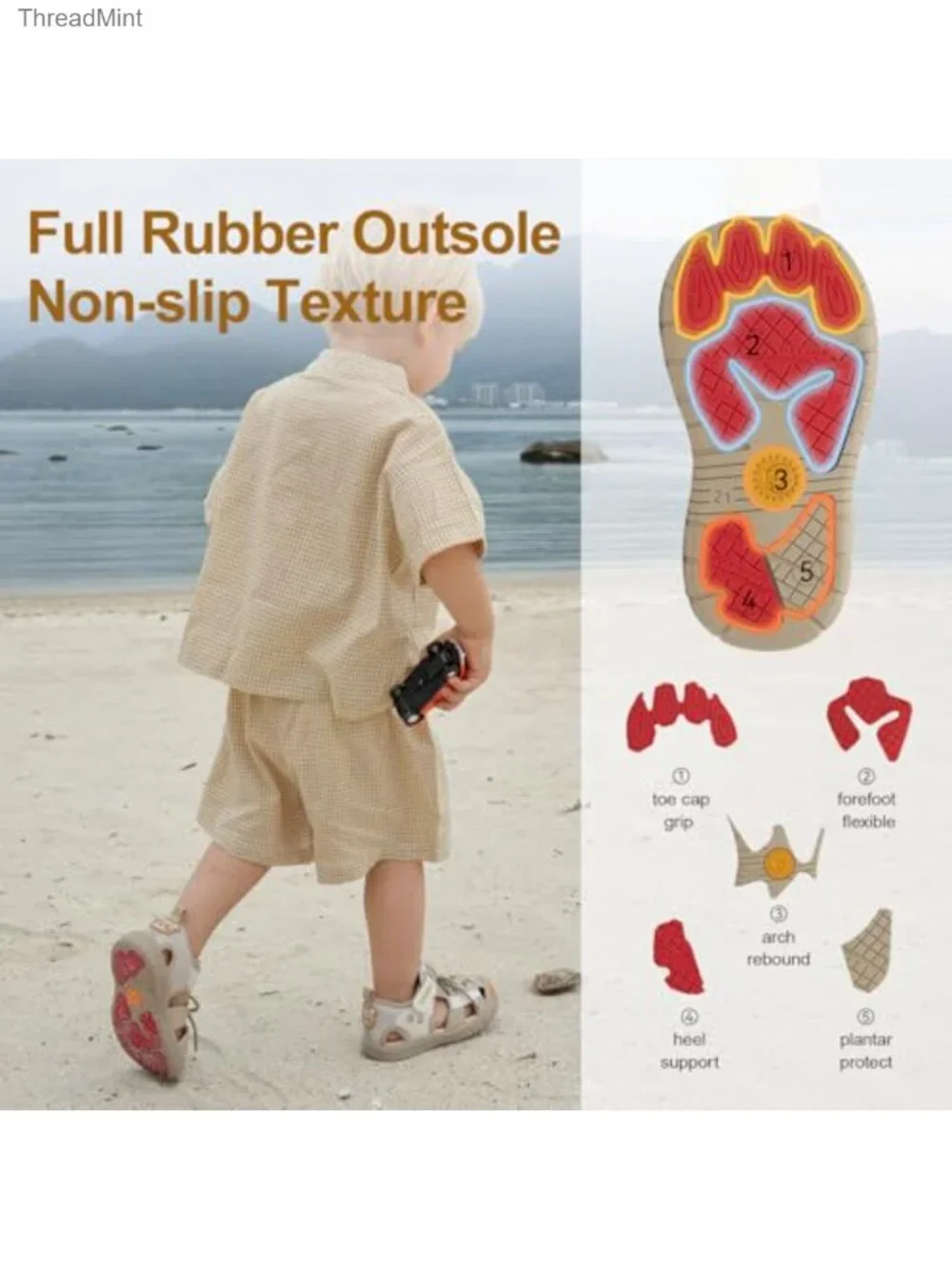Toddler Closed Toe Sport Sandals Water Shoes Quick-Dry Mesh Non-Slip